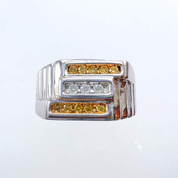 10k Gold White and Yellow Diamonds Men Ring